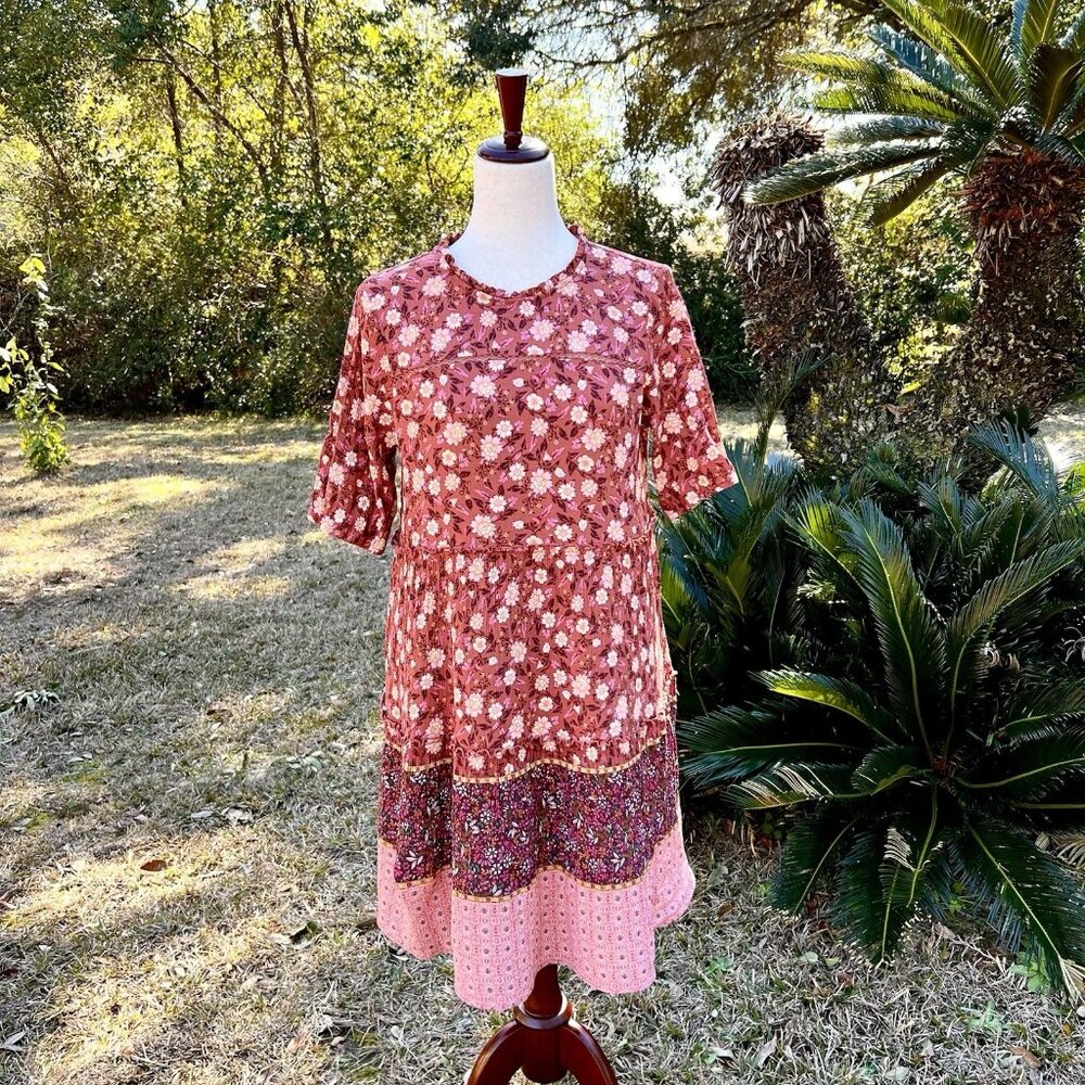 Knox Rose Women’s Maxi Dress Sz Medium Tiered Boho Print Summer Spring